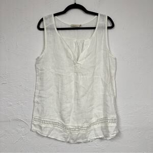 Logica White Linen Crochet Hem Blouse Womens M Lagenlook Beachy Breathable Tank